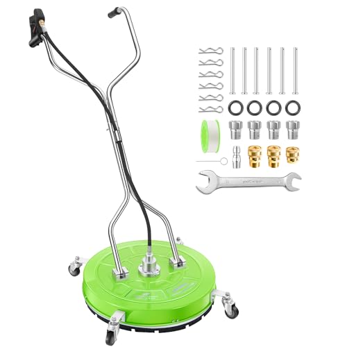 30" Pressure Washer Surface Cleaner with 4 Wheels - Coated Green Dual Handle Stainless Steel Surface Cleaner for Pressure Washer Attachment for Concrete, Patio, Sidewalk, Deck and Driveways