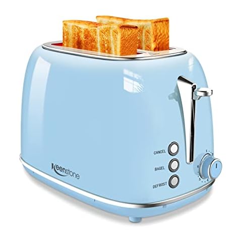 2 Slice Toaster Retro Stainless Steel Toaster with Bagel, Cancel, Defrost Function and 6 Bread Shade Settings Bread Toaster, Extra Wide Slot and Removable Crumb Tray, Blue Cover