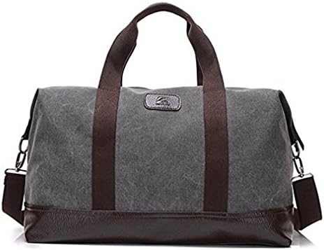 Travel Duffle Bag Canvas Leather Gym Weekend Bag (Grey)