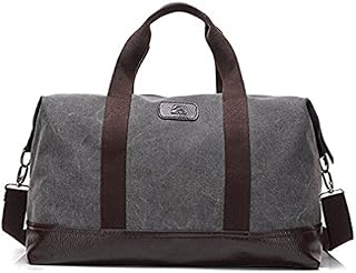 Travel Duffle Bag Canvas Leather Gym Weekend Bag (Grey)