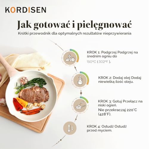 Kordisen 28 cm Indukcyjna Patelnia Ceramiczna, Patelnia Nieprzywierająca z Pokrywką, Zdrowa i Nietoksyczna, bez PFOA i PFAS
