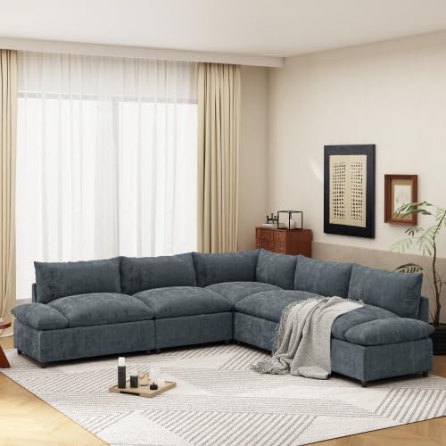 115.5 Inch Modular Sectional Sofa with Chaise, Deep Gray Polyester Upholstery, Plush Cushions, Hidden Storage Compartments, Versatile Design