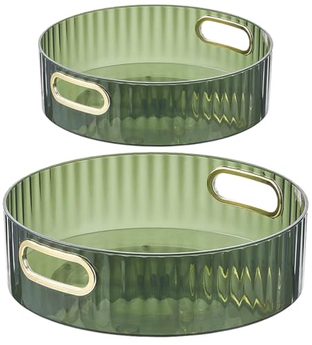 AMZMUKAUP 2 Stück Lazy Susan Drehteller küchen Organizer, 360° Drehbarer Gewürzhalter Multifunktionales Gewürzregal Transparent Drehbarer Gewürzhalter für Küche Speisekammer Schrank Dresser, Grün