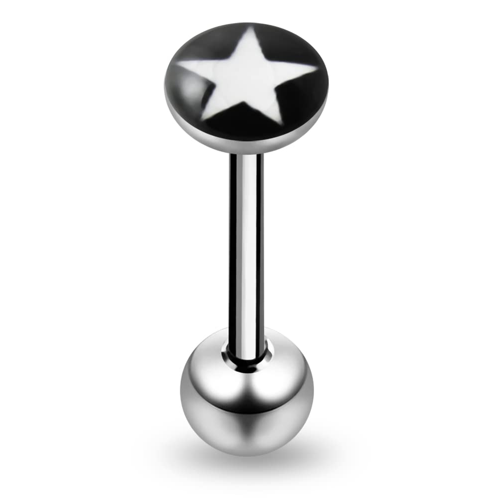 Monster PiercingPiercing para Lengua de Acero quirúrgico 316L con Logo de Estrella Blanca