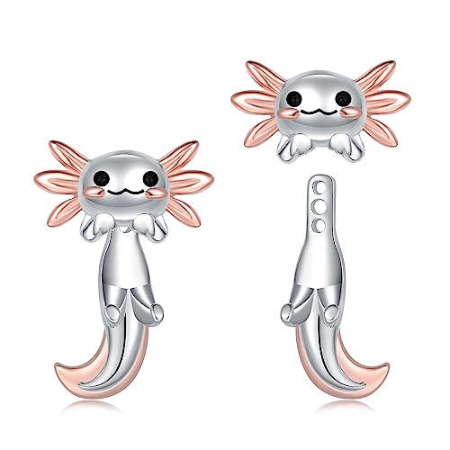 Animal Jacket Earrings for Womens 925 Sterling Silver Axolotl Pug Cat Goat Earrings Cute 3D Earrings Jacket Hypoallergenic