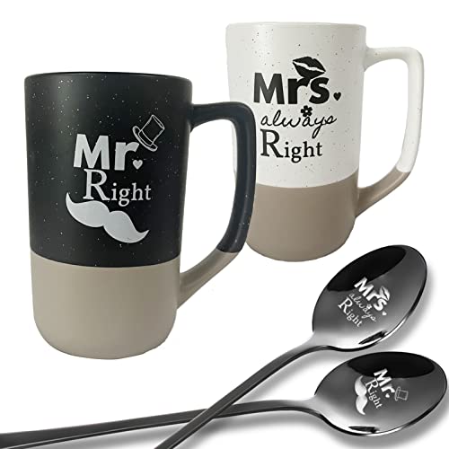 Choary Ceramic Coffee Mug Set Of 2, Bride Groom Mug Set Wedding Gift To Give, Newlywed Coffee Mugs Gift Set, Anniversary Engagement Wedding Gifts, Mr And Mrs Ceramic Couples Coffee Mugs 18 Oz. (W&B) #TOP6