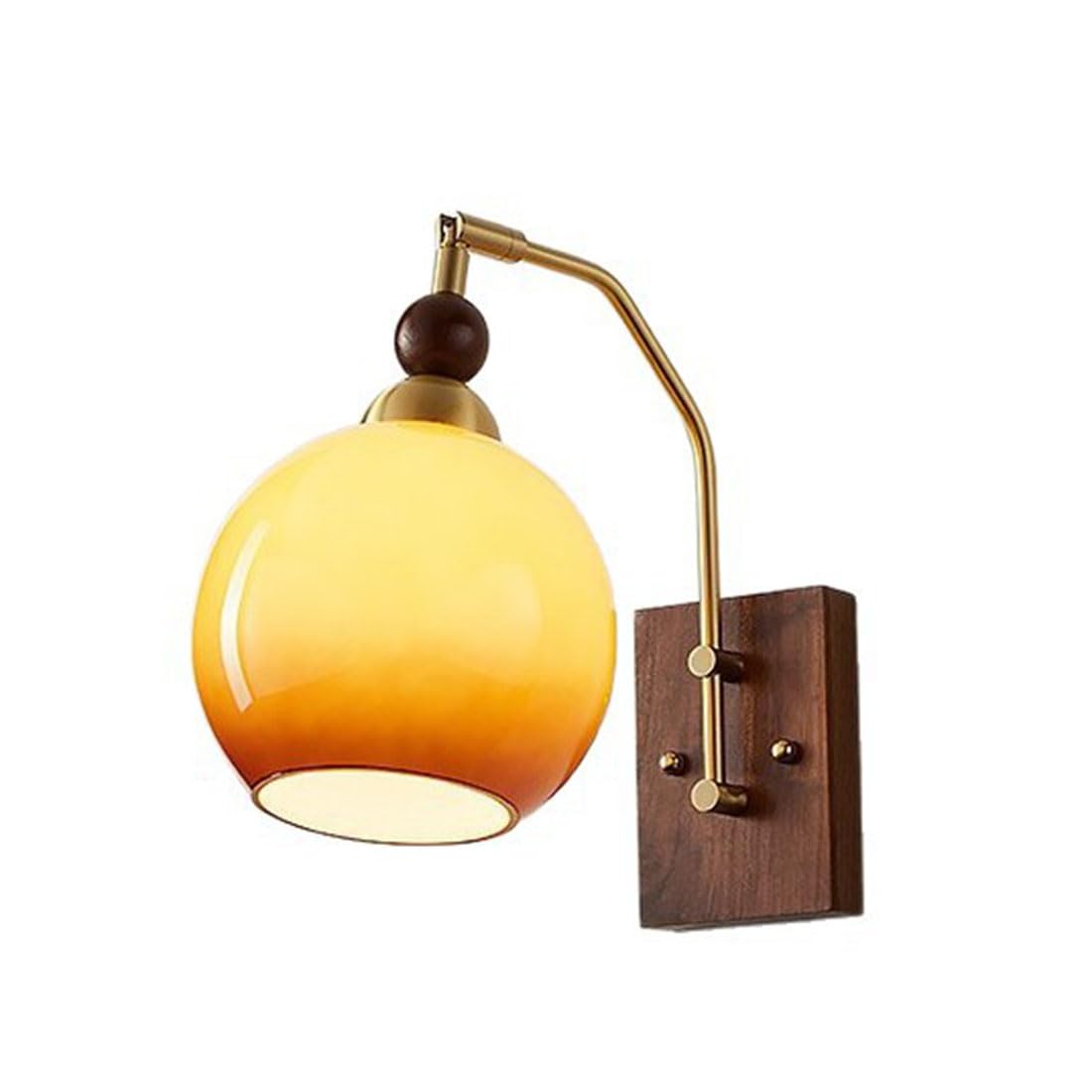 HUAYUSEDF Industrial Style Wall Lamp Indoor All-Copper Sconces Light Glass Lampshade Walnut Base Nordic Modern Wall Lights for Living Room Bedroom Bedside Porch Entrance