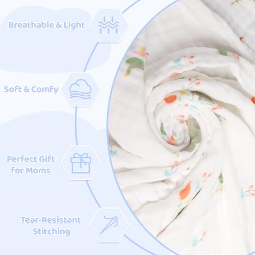 Image of Muslin Baby Towels Bath Towels 43 x 43 Inch Soft 100% Cotton Cute Animal Print Washcloths Extra Large Baby Bath Towels for Newborns Infants Toddlers Kids