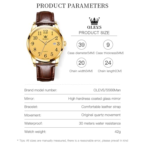 Image of OLEVS Men Leather Watches Classic Quartz Large Dial Easy Read Waterproof