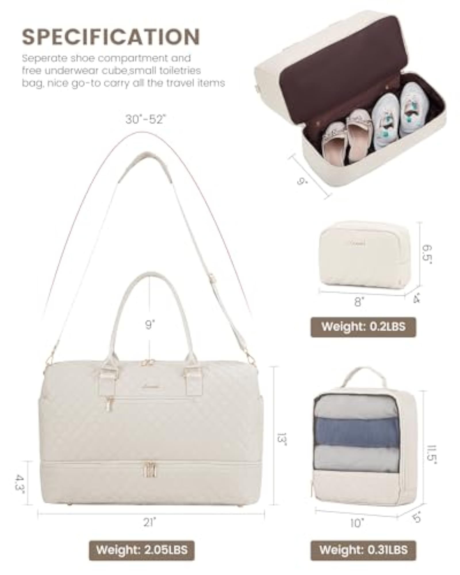 Women's Beige Travel Duffle Bag, Elegant & Spacious