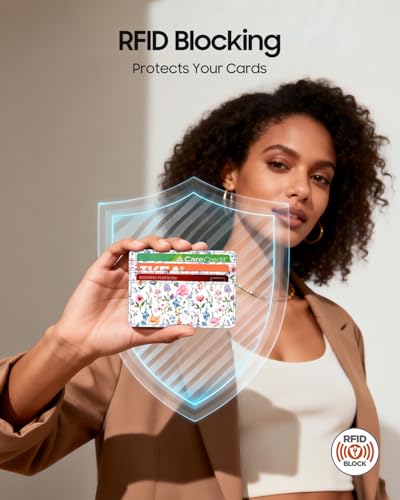Image of FINTIE Slim Minimalist Front Pocket Wallet, RFID Blocking Credit Card Holder Card Cases with ID Window for Men Women (Flower Fantasy)