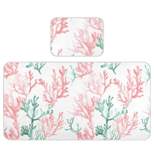 Bolaz Summer Sleeping Bed Pad, Red Green Coral Pattern Cooling Mattress Set Breathable Bed Mat Ice Silk Mat + Pillow Cover for Toddler Boys Girls