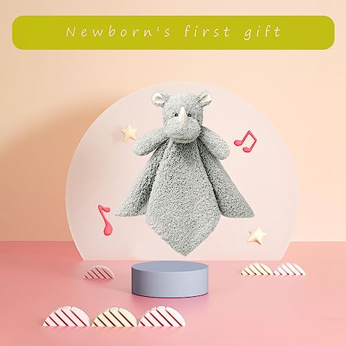 Image of Baby Gray Rhino Soft Stuffed Animal Security Blanket, Plush Rhino Character Lovey Blanket, Baby Shower /Nursery Gift, Newborn Infant Toddler Snuggle Blankie for Boys Girls, 18 Inches