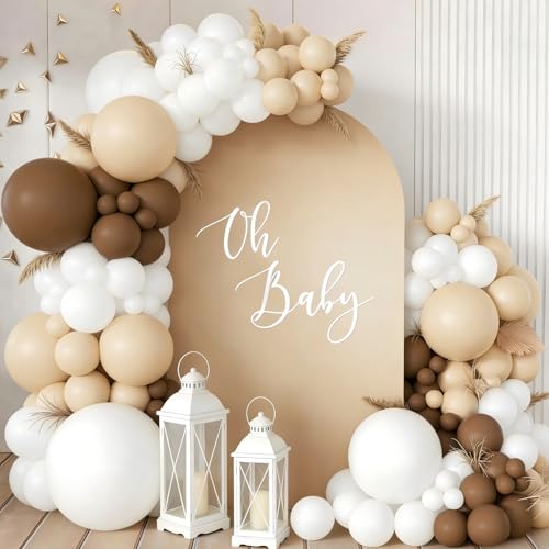 160Pcs Boho Brown White Nude Balloon Garland Arch Kit Dark Brown Nude Tan White Latex Balloons for Neutral Bear Baby Shower Birthday Party Decorations — view 5