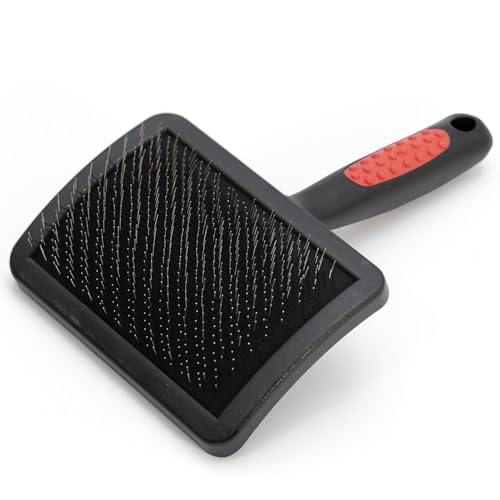 Image of Jeffers Pet Dual Level Pin Universal Slicker Brush for Dogs, Cats & Small Pets - Curved Grooming Brush with Long & Short Pins for Shedding, Detangling, Finishing - Remove Mats & Dead Coat - Large