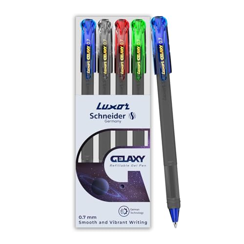 Image of Luxor Schneider Gelaxy|Refillable Gel Pen|Pack of 4-(Blue+Black+Red+Green)|0.7mm Precise Writing|Quick Dry Ink | German Technology|Smooth Writing Experience| Ideal for Students & Professionals