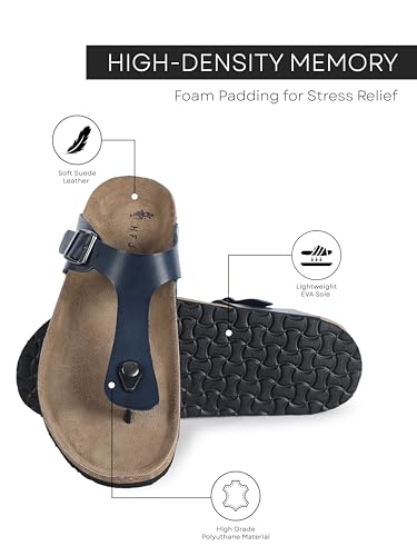 Image of HF JOURNEY Nivera 2.0 Men's Cork Footbed Thong Sandal,Slip On Entry,(Size 41-46) BlackPU, Casual Lounging Slipper, EVA Sole, Flat Heel,Nivera 2.0 - Black (41)