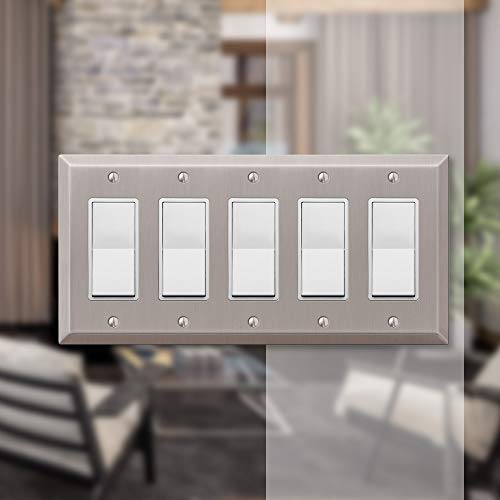Image of Amerelle Century Quintuple Rocker Steel Wallplate in Brushed Nickel