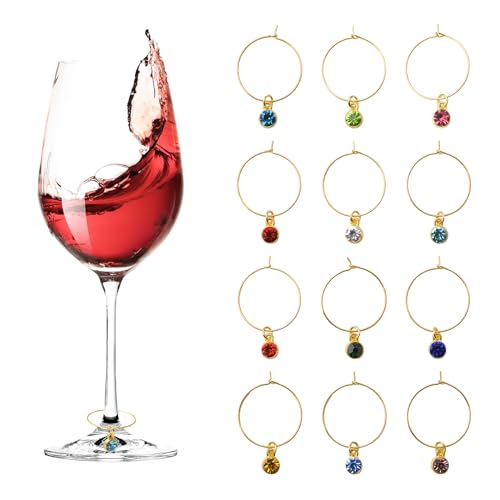 URROMA 12pcs Gold Constellation Wine Glass Charms Wedding Drink Markers Wine Accessories Wine Glass Marker Party Favors Stainless Steel