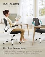 SONGMICS Bürostuhl ergonomisch, Drehstuhl mit Mesh, Lendenstütze, Wippfunktion, 53 cm große Sitzfläche, klappbare Armlehnen, Arbeits- und Schlafzimmer, Studenten, schwarz-weiß OBN37WT – Ansicht 6