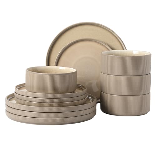 Gibson Elite Redrock Canyon 12-Piece New Bone China Dinnerware Set Service for 4, Reactive Glaze Plates and Bowls, Dishwasher and Microwave Safe, Taupe Gibson Elite Redrock Canyon 12-Piece New Bone China Dinnerware Set Service for 4, Reactive Glaze Plates and Bowls, Dishwasher and Microwave Safe, Taupe