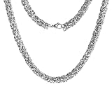 Mesnt 50CM Chain Necklace Men 8mm Stainless Steel Byzantine Chain Silver