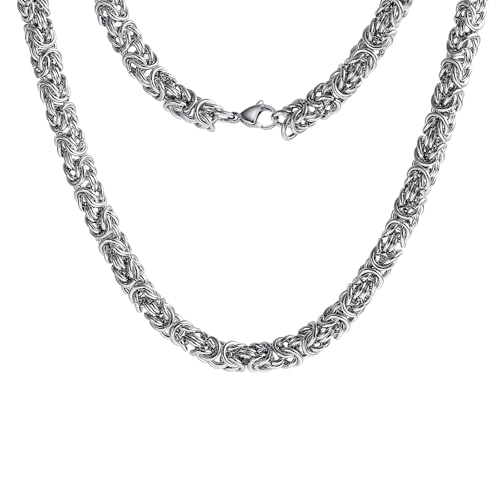 Mesnt 18 Inches Chain Mens Necklace 8mm Stainless Steel Byzantine Chain Silver