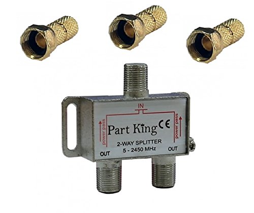 Part King - Part King 2 Way Splitter Kit with Gold Plated F Connectors - Split Aerial Freeview Cable TV etc