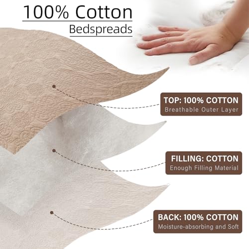 VatinHK 100% Cotton Oversized Farmhouse Queen Bedspread 120"x102", Brown — view 4