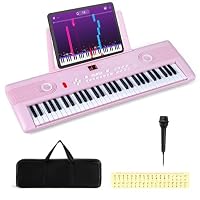 COSTWAY 61 Key Keyboard Piano, Portable Digital Piano with Microphone, Keynote Stickers, Carrying Case, Electric Piano for Beginners (Pink)