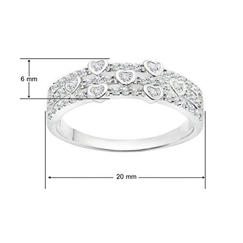 Solidsilver- Sterling Silver Triple Line Heart Crystal Clear Cz Eternity Band Ring Sizes 6 #TOP3