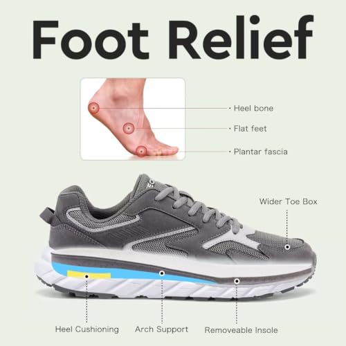 Image of Men's Extra Wide Walking Sneakers Wide Toe Box Orthopedic Shoes with Arch Support for Flat Feet & Foot Pain Relief