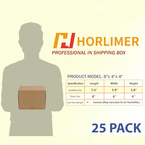 Image of HORLIMER 8x6x6 inches Shipping Boxes Set of 25, Brown Corrugated Cardboard Box Literature Mailer