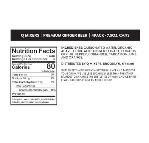 Q GINGER BEER with Real Ginger & Organic Agave - Ideal for Cocktails & Mocktails - Made with Real Ingredients, Perfectly Carbonated & Less Sweet - 80 Calories per Can - 7.5 Fl Oz Cans (Pack of 24) - Thumbnail 2