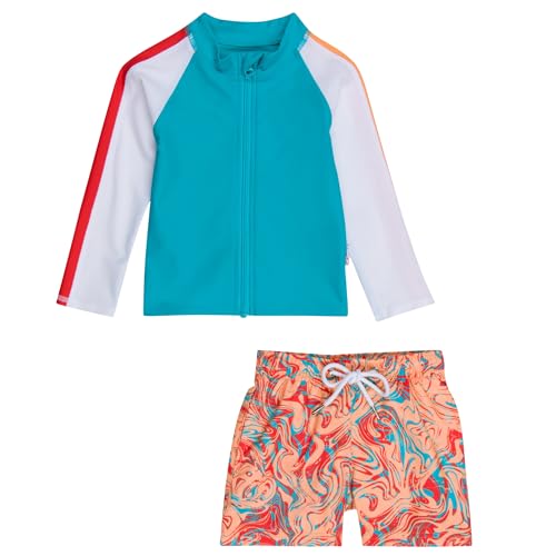 Image of SwimZip Boys' Long Sleeve Rash Guard & Swim Shorts Set - UPF 50+ Sun Protection