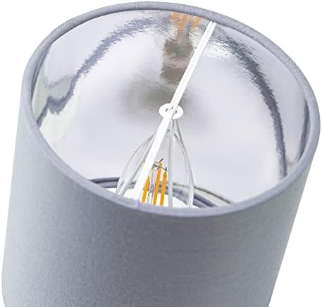 Contemporary and Chic Grey Cotton Clip-On Drum Lamp Shade with Shiny Silver Inner - 40watt Maximum | Perfect for Chandeliers, Wall and Ceiling Lights by Happy Homewares