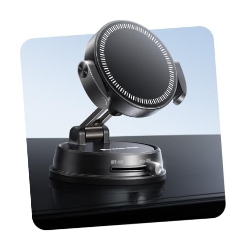 MAGIC JOHN Vacuum Magnetic Phone Holder for Car, [Strong Suction+22xN55] Car Mount, Car Phone Holder Magnetic on Mirror, Smooth Surface, Windscreens, for Car/Office/Kitchen, Black