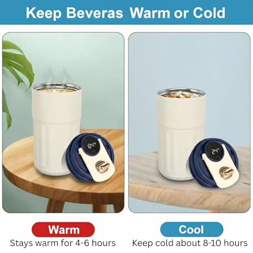 Image of Insulated Coffee Travel Mug with LED Temperature Display - 460ml Vacuum Insulated 304 Stainless Steel Thermos Flask - Leakproof Reusable Tea & Water Bottle for Office, Car