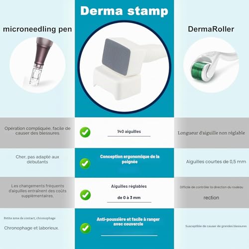 Derma Stamp Dermaroller 140 Pointes Titane Microneedle Visage Dermapen – vue 2