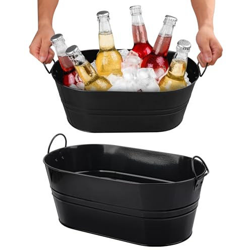 GENHAKON 2 Pack 3 Gallon Black Metal Beverage Tub, 15.3