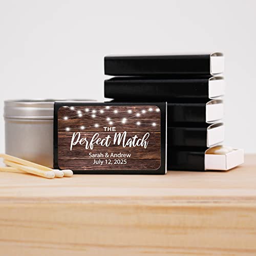 Wedding Matches, Firefly Perfect Match Personalized Matches for Wedding Favors - Custom Wedding Matches (Set of 50 Matchboxes) (Black Box)