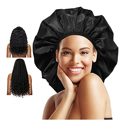 Auban Touca de Banho Extra Grande, Camada Dupla À Prova D'Água Reutilizável, Touca de Banho com Forro de Cetim Xl para Mulheres Grossas, Cabelos Longos, Locais, Tranças (Preto)