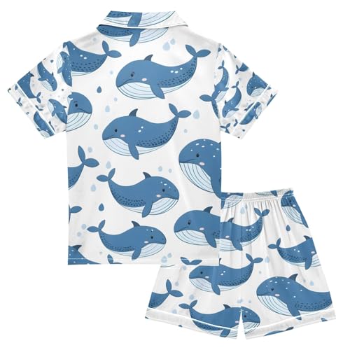 senya Cartoon Whale B Satin Summer Pajama Sets Silk Short Sleeve Button Down Sleepwear2