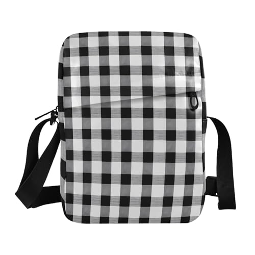 crossbody messenger bag shoulder bags Cross Over Purse Adjustable Strap for Casual Casual- Plaid Black White