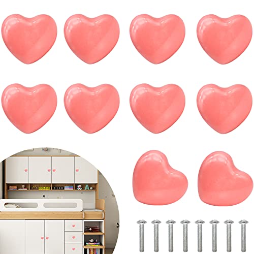 Bmgop 10Pcs Heart Knobs Ceramic Drawer Knobs For Kids Girls Cabinet, Nursery Dresser Knobs Pulls Handle For Home Decor, Coral Pink #TOP5