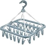 Clothes Drying Hanger with 32 Clips and Drip Foldable Hanging Rack (Light Blue)