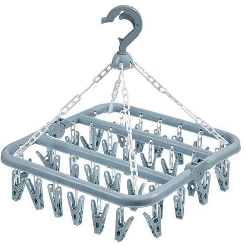 alladaga Clothes Drying Hanger with 32 Clips and Drip Foldable Hanging Rack (Light Blue)