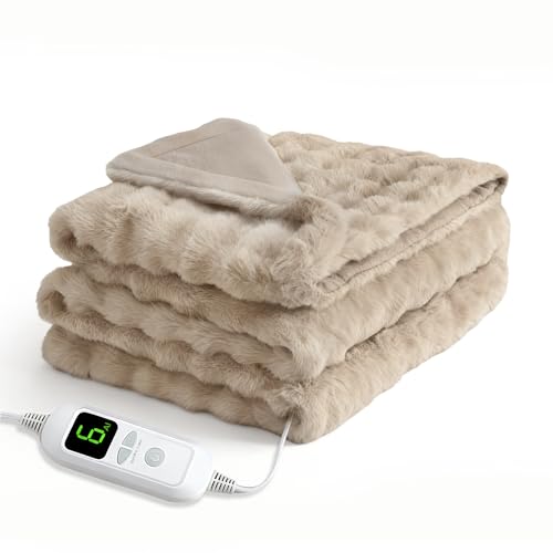 電気毛布 膝掛け 肩掛け 【2025 AI自動温度調整 表面ラビットファー調+裏面フランネル】 掛け 敷き 洗える 12時間タイマー付 6段階温度調整可 電気ブランケット 省エネ 自動オフ PSE認証済 速暖 厚手 ダニ退治 120×60cm