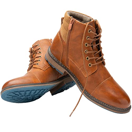 Cottimo Motorcycle Combat Work Boots For Men - Casual Brown Military Oxford Boots Mens Non-Slip Ankle Chukka Boots Dress Leather Cap Toe Zipper Lmm02-Brown-12 #TOP5