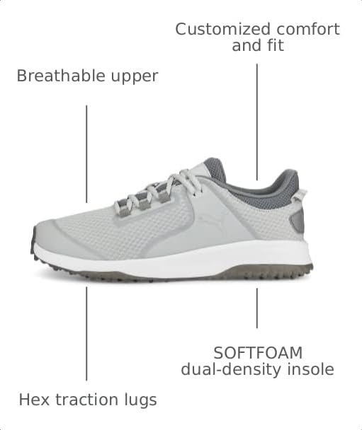 Image of Puma Golf Men's Fusion Grip Golf Shoe, Flat Light Gray- Silver-Quiet Shade, 11.5